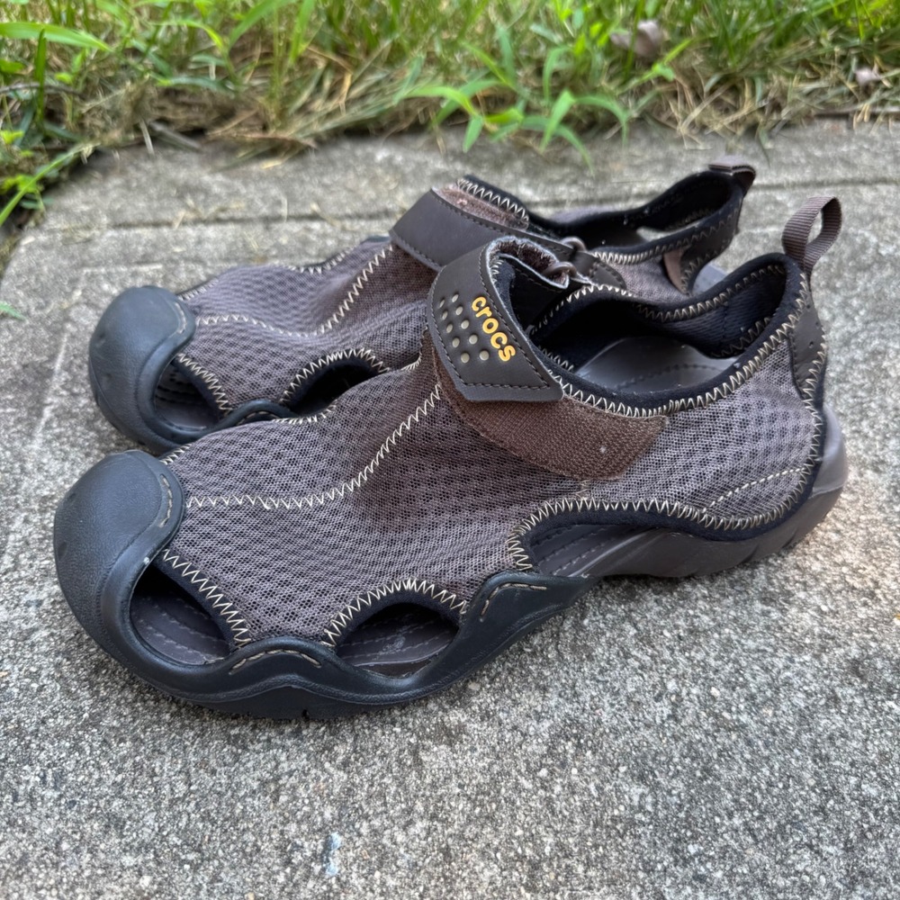 Crocs Swiftwater Mesh Deck Sandals Mens 10 Espresso Black 15041 Water Shoes